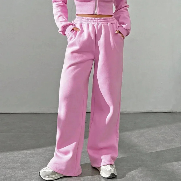 Pink Casual Women's Spring Zip Front Hooded Sweatshirt And Pants Set - Picture 5 of 7